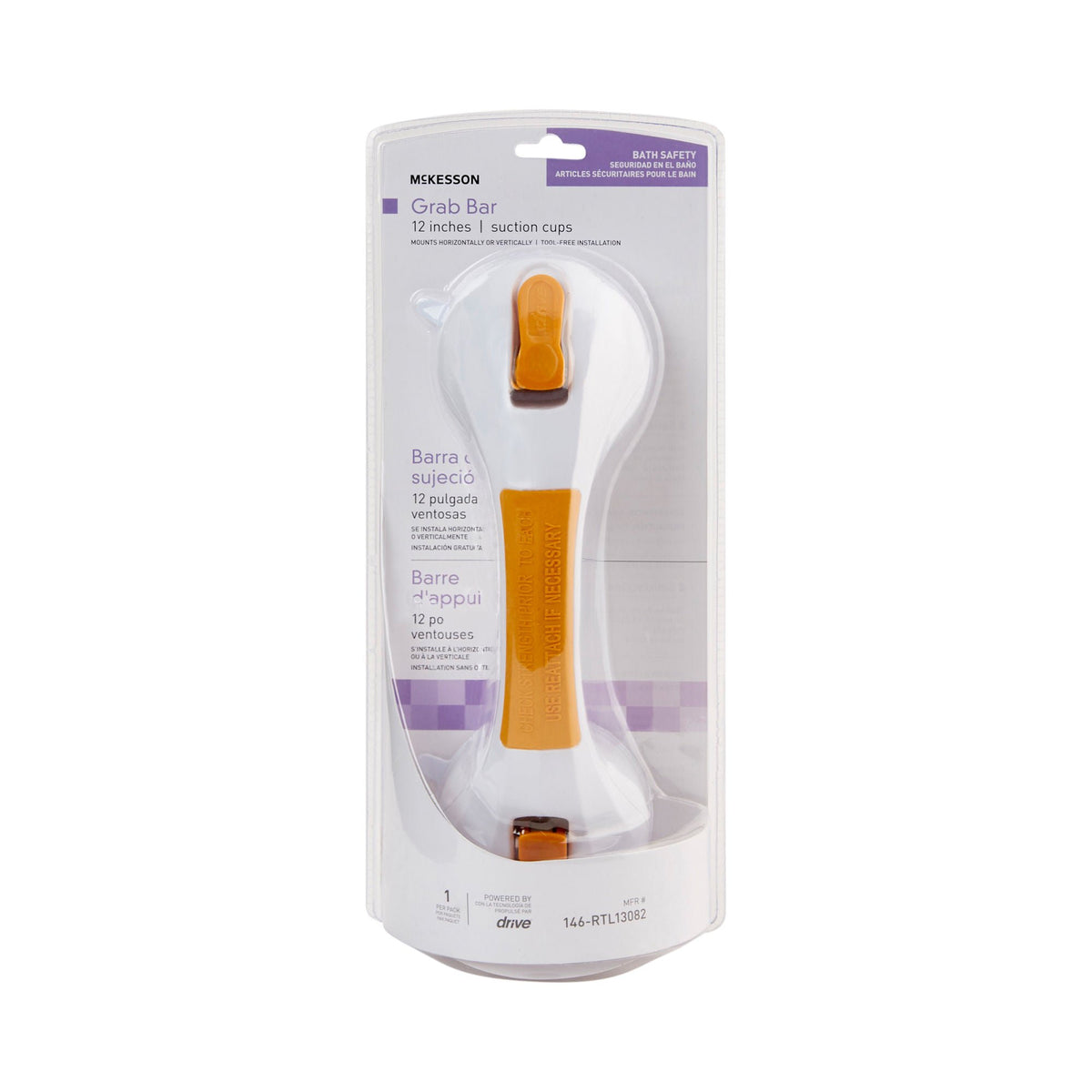 McKesson White / Yellow Plastic Suction-Cup Grab Bar - Ambulatory Equipment>Safety and Grab Bars - McKesson Brand