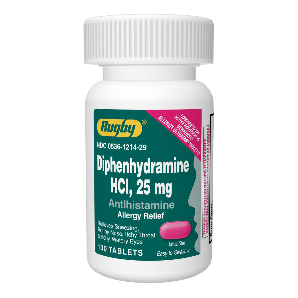 Rugby Diphenhydramine Antihistamine-Diphenhydramine HCl 25 mg Tablet 100 Tablets
