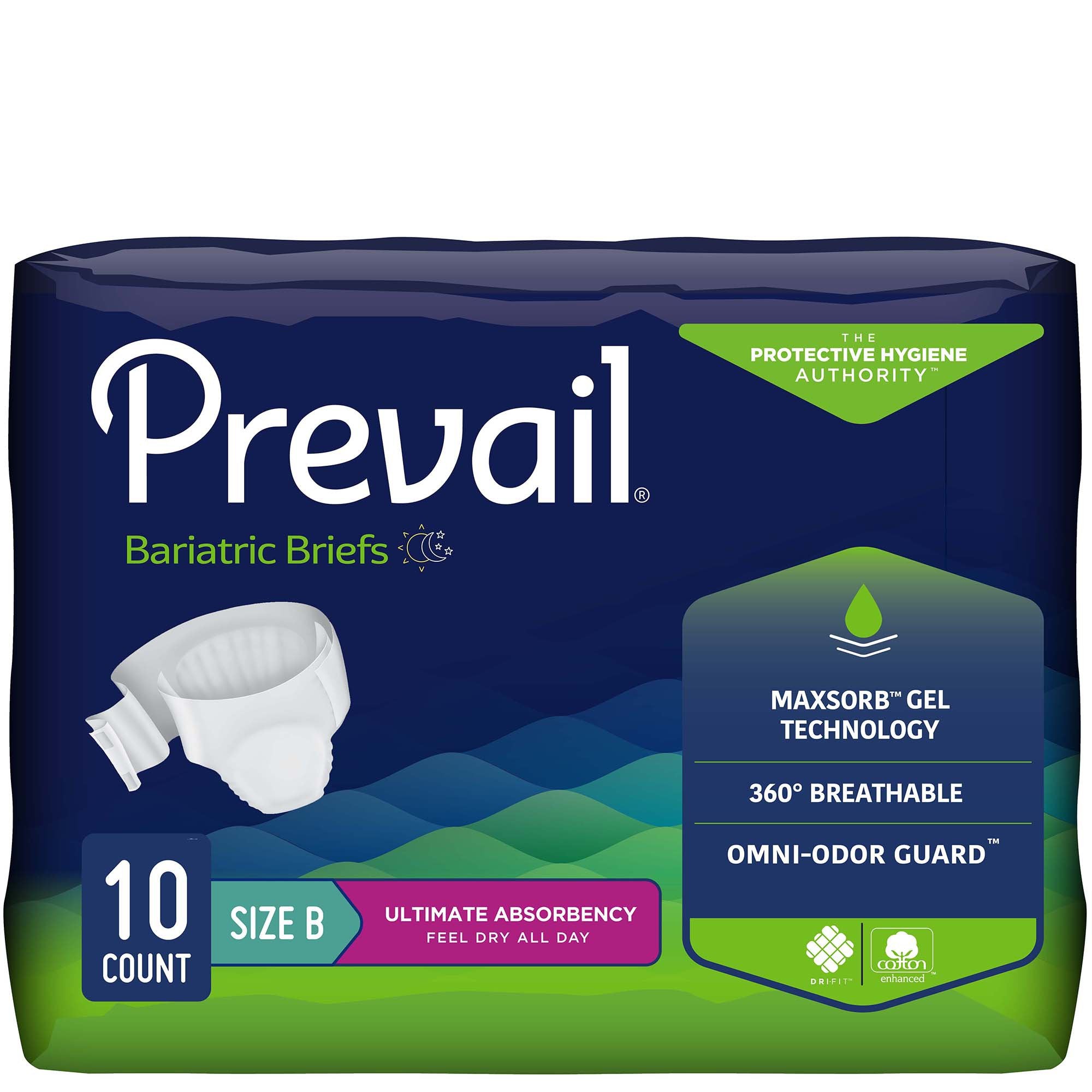 Prevail Bariatric Ultimate Absorbency Incontinence Brief, Size B-Unisex Adult Incontinence Brief Prevail Bariatric Bariatric Size B Disposable Heavy Absorbency