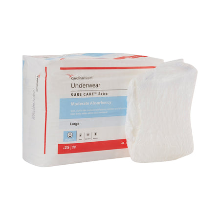 Sure Care Extra Moderate Absorbency Incontinence Underwear, Large-Unisex Adult Absorbent Underwear Sure Care Extra Pull On with Tear Away Seams Large Disposable Moderate Absorbency