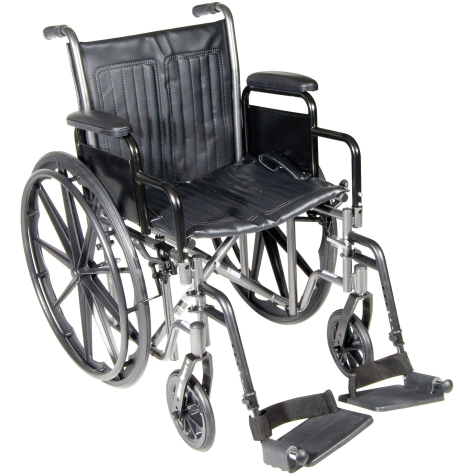 McKesson Wheelchair, 18 Inch Seat Width-Wheelchair McKesson Dual Axle Desk Length Arm Swing-Away Footrest Black Upholstery 18 Inch Seat Width Adult 300 lbs. Weight Capacity