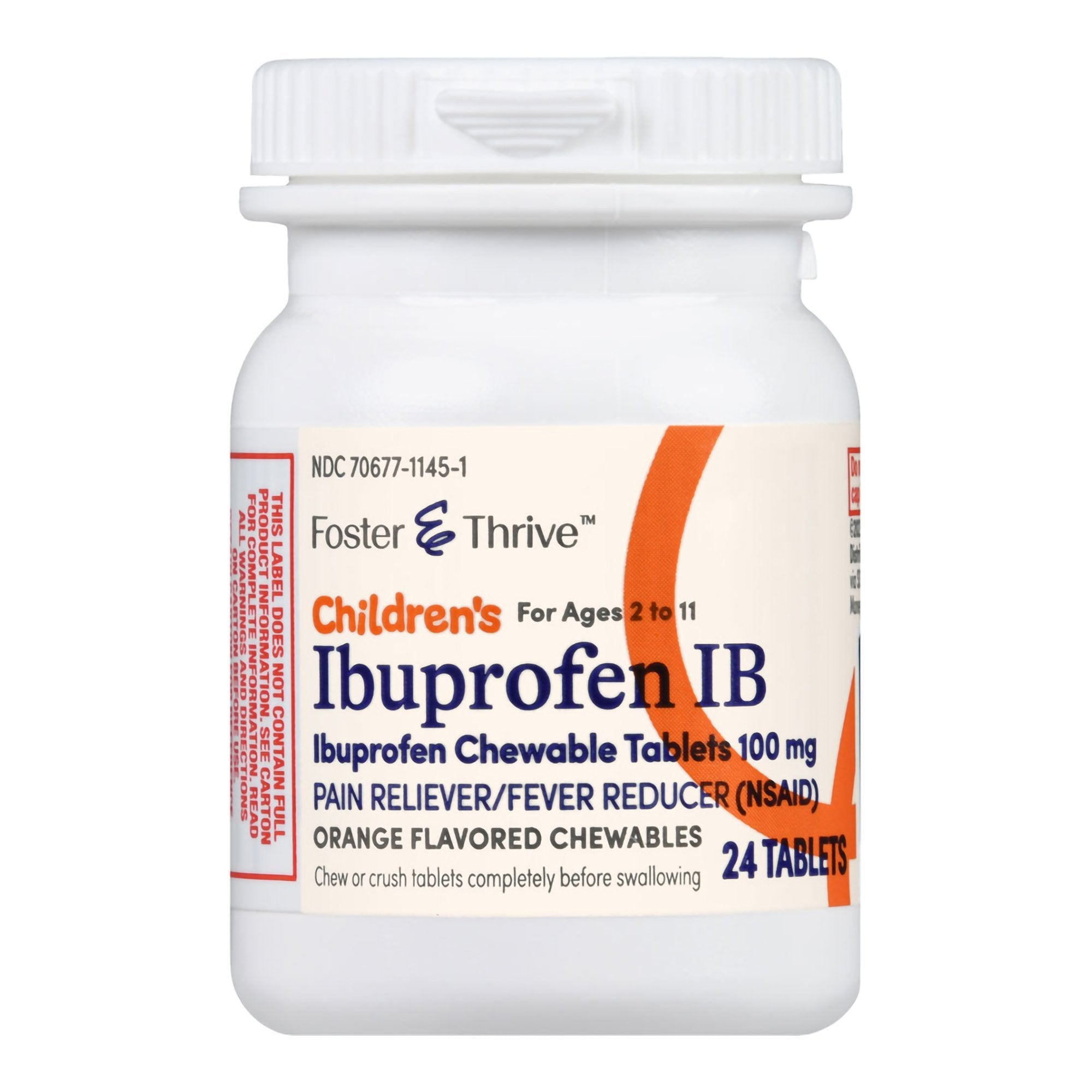 Foster & Thrive Children's Ibuprofen IB Chewable Tablets 100 mg Orange-Children's Pain Relief Foster & Thrive 100 mg Strength Ibuprofen Tablet 24 per Bottle