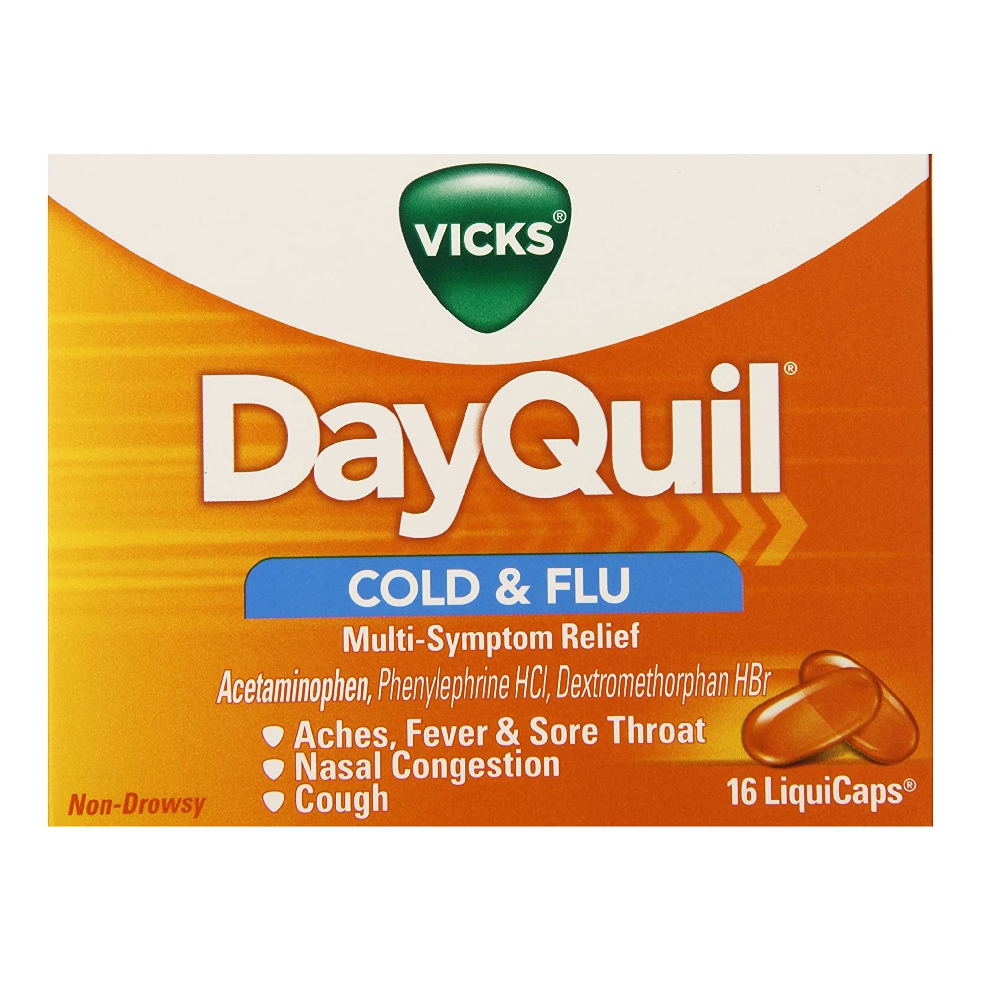 Vicks DayQuil Cold & Flu Multi-Symptom Relief LiquiCaps-Cold and Cough Relief Vicks 325 mg - 10 mg - 5 mg Strength Gelcap 16 per Box