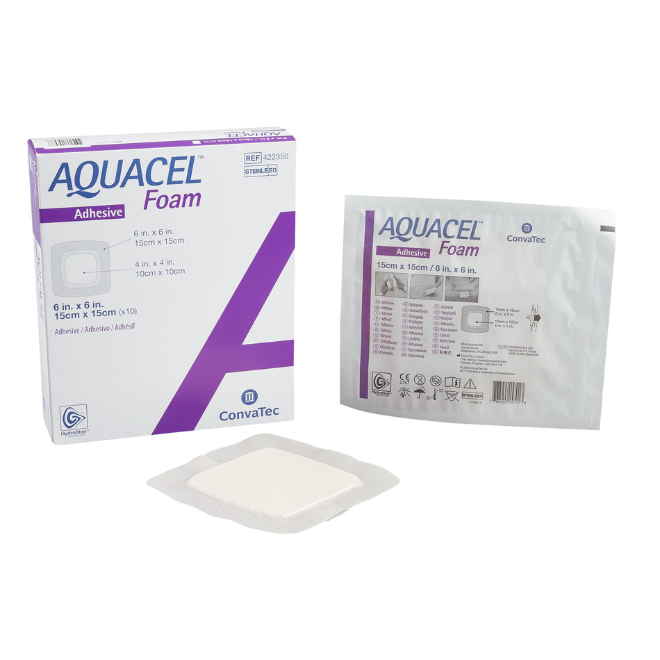 Aquacel� Foam Dressing-Foam Dressing Aquacel� 6 X 6 Inch With Border Waterproof Film Backing Silicone Adhesive Square Sterile