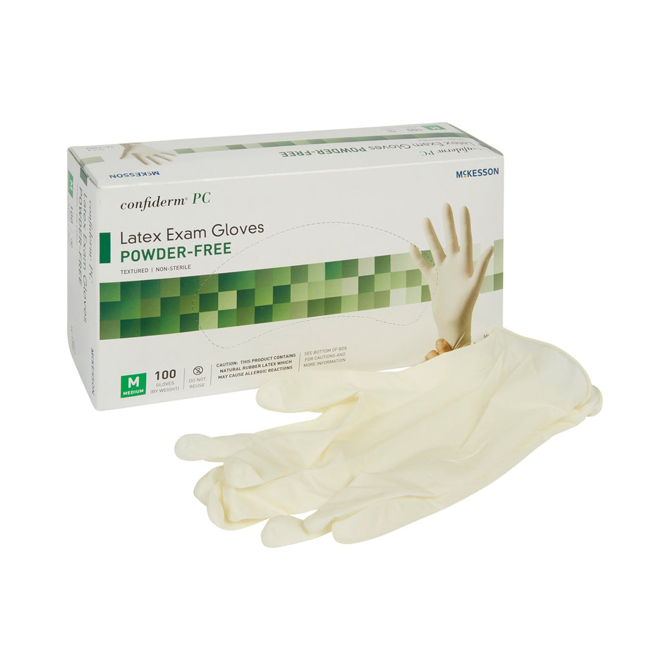 McKesson Confiderm Latex Exam Glove, Medium, Ivory-Exam Glove McKesson Confiderm Medium NonSterile Latex Standard Cuff Length Fully Textured Ivory Not Rated