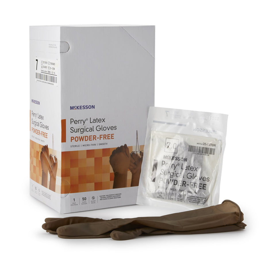 McKesson Perry Latex Surgical Glove, Size 7, Brown-Surgical Glove McKesson Perry Size 7 Sterile Latex Standard Cuff Length Smooth Brown Not Chemo Approved