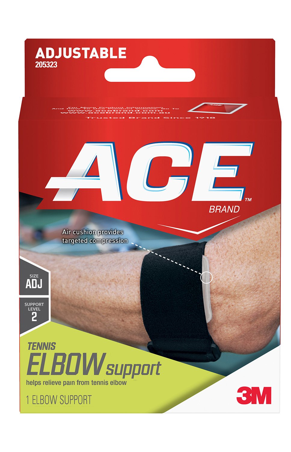 3M Ace Tennis Elbow Strap, Adjustable, Hook and Loop, One Size Fits Most-Elbow Support 3M Ace One Size Fits Most Hook and Loop Strap Closure Tennis Elbow Strap Left or Right Arm Black