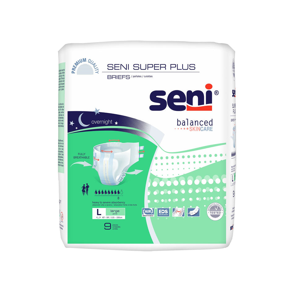Seni Super Plus Overnight Heavy to Severe Absorbency Incontinence Brief, Large-Unisex Adult Incontinence Brief Seni Super Plus Large Disposable Heavy Absorbency