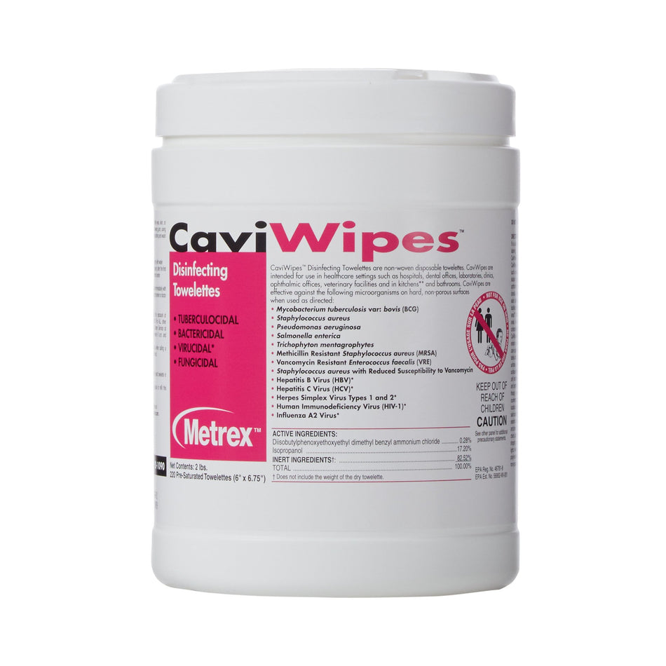 Metrex CaviWipes Surface Disinfectant Alcohol-Based Wipes, Non-Sterile, Disposable, Alcohol Scent, Canister, 6 X 6.75 Inch-CaviWipes Surface Disinfectant Premoistened Alcohol Based Manual Pull Wipe 220 Count Canister Alcohol Scent NonSterile