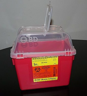 BD� Multi-purpose Sharps Container, 10-3/10 x 11-3/10 x 6-4/5 Inch-Sharps Container BD� Red Base 10-3/10 X 11-3/10 X 6-4/5 Inch Vertical Entry 2 Gallon