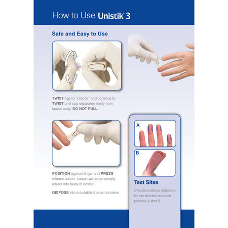 Unistik 3 Comfort Safety Lancet-Safety Lancet Unistik 3 28 Gauge Retractable Push Button Activation Finger