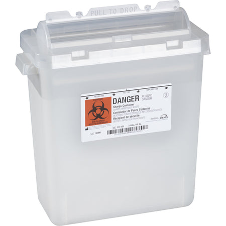 Bemis Sentinel Multi-purpose Sharps Container, 3 Gallon, 15 x 13-7/8 x 6-7/8 Inch-Sharps Container Bemis Sentinel Translucent Base 15 H X 13-7/8 L X 6-7/8 W Inch Horizontal Entry 3 Gallon