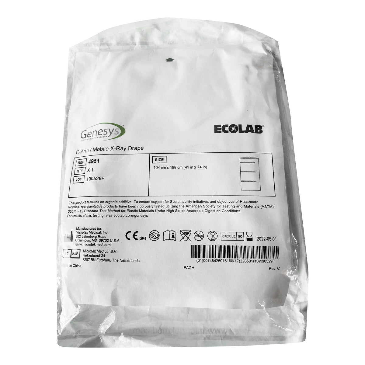 Genesys™/Ecolab® / Mobile X-Ray Drape for C-Arm Imaging Equipment, 41 x 74 Inch - Textiles>Equipment Drapes and Covers - M...