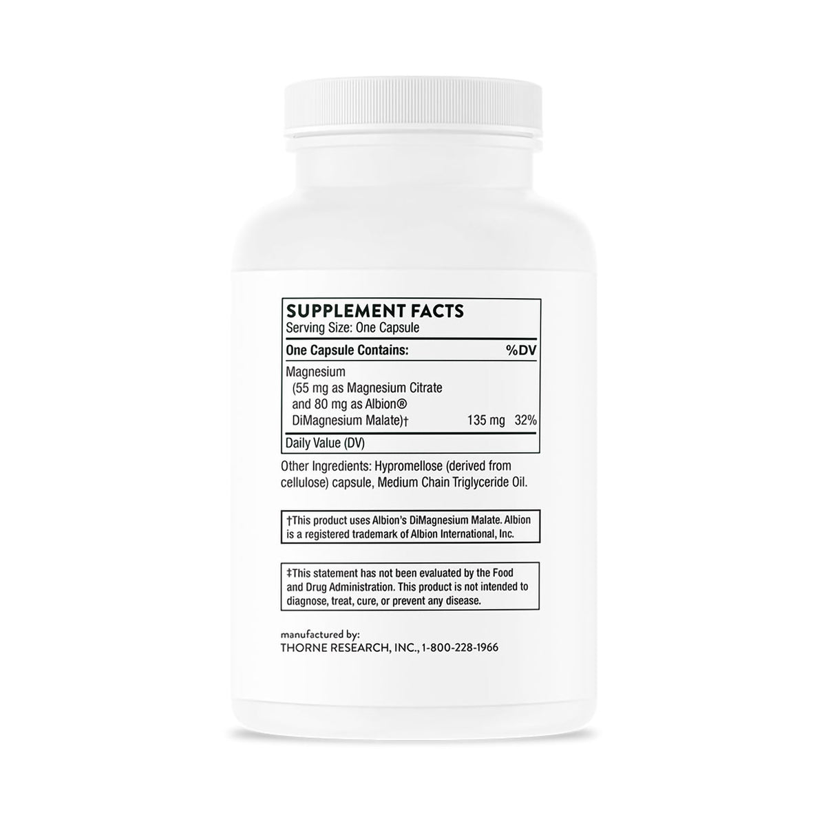 Thorne Magnesium CitraMate Dietary Supplement-Dietary Supplement THORNE Magnesium CitraMate Magnesium 135 mg Strength Capsule 90 per Bottle