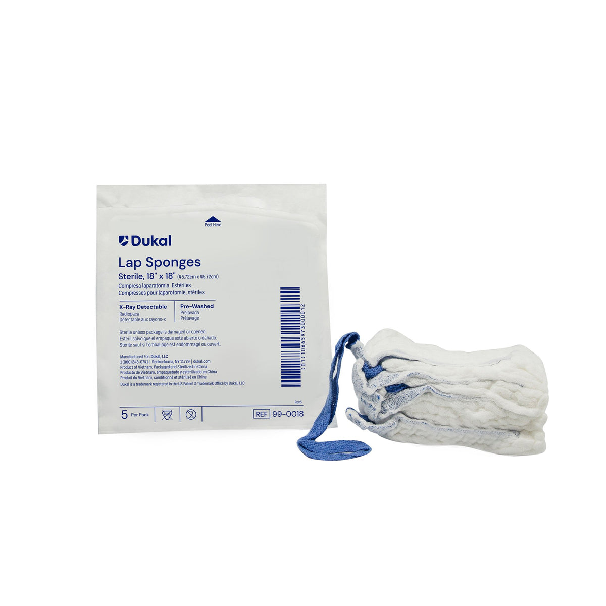 Dukal X-Ray Detectable Surgical Laparotomy Sponge, 18 x 18 Inch-Surgical Laparotomy Sponge X-Ray Detectable Cotton 18 X 18 Inch 5 Count Pack Sterile