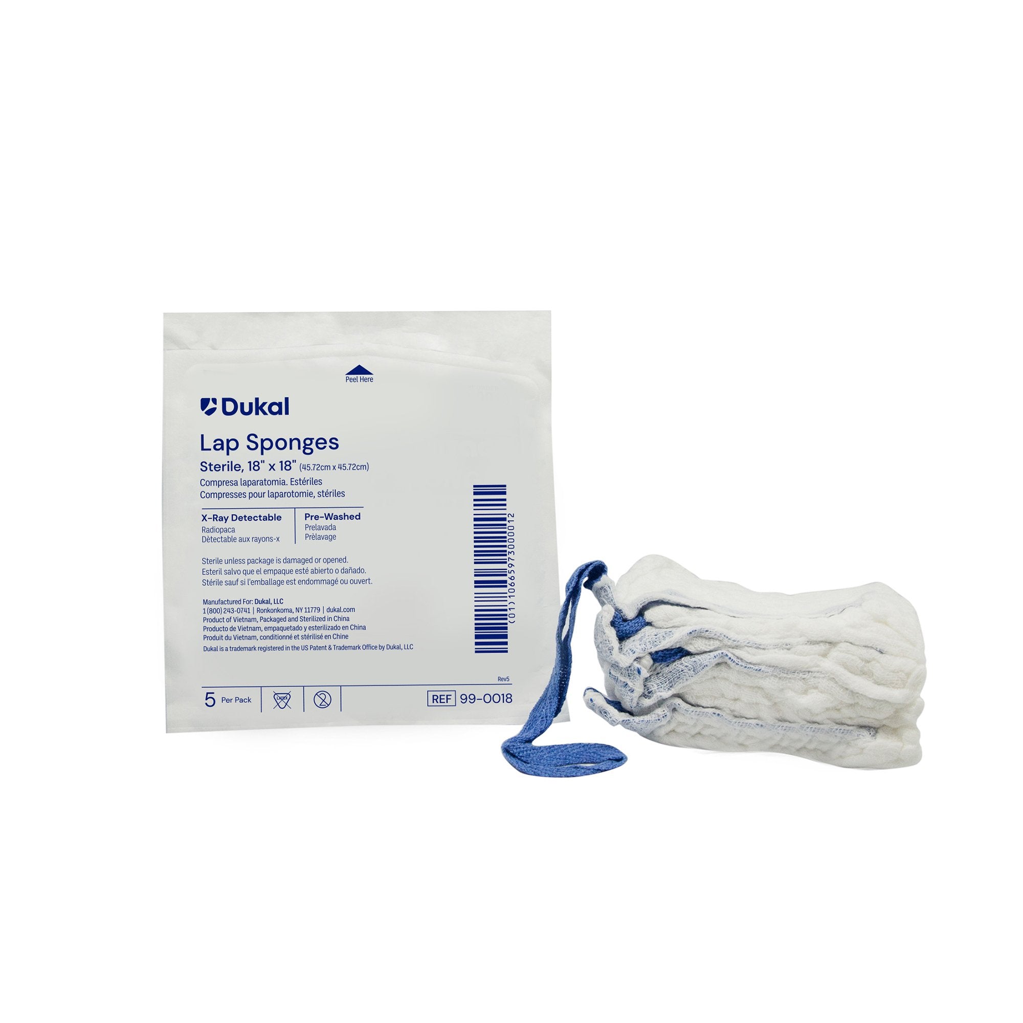 Dukal X-Ray Detectable Surgical Laparotomy Sponge, 18 x 18 Inch-Surgical Laparotomy Sponge X-Ray Detectable Cotton 18 X 18 Inch 5 Count Pack Sterile