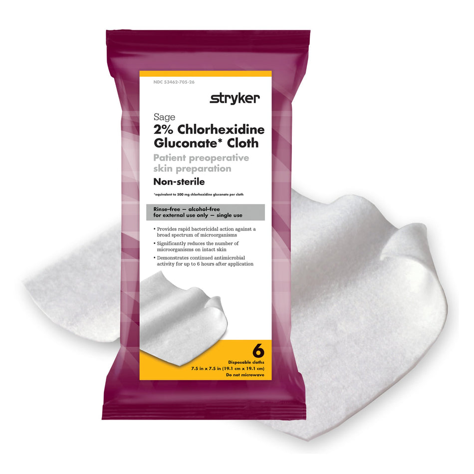 Sage® 2% CHG Preoperative Skin Prep Wipe, 7.5 x 7.5 Inch - Personal Hygiene>Skin Care>Scrubs and Solutions - Sage Products