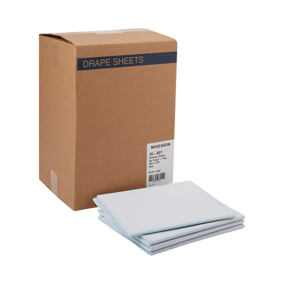 McKesson Blue Flat Stretcher Sheet, 40 x 72 Inch-Stretcher Sheet McKesson Flat 40 W X 72 L Inch Blue 50% Cellulose Tissue / 50% Polyethylene Film Disposable