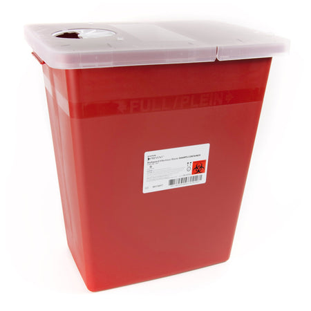 McKesson Prevent Sharps Container, 8 Gallon, 13-3/4 x 13-3/4 x 14 Inch-Sharps Container McKesson Prevent Red Base 13-3/4 W X 13-3/4 D X 14 H Inch Horizontal / Vertical Entry 8 Gallon