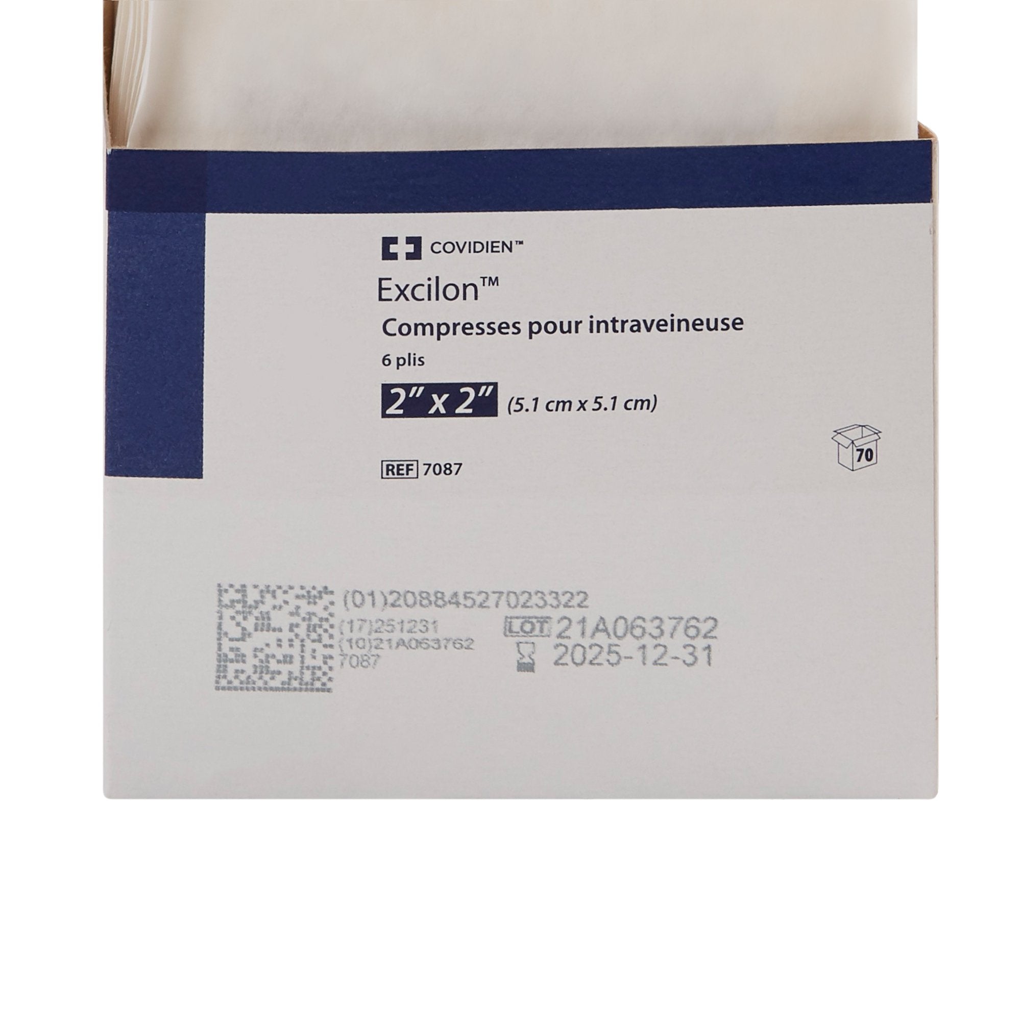 Excilon I.V. / Drain Split Dressing, 2 x 2 inch, 6-Ply-I.V. Sponge Excilon Nonwoven 2 X 2 Inch Sterile