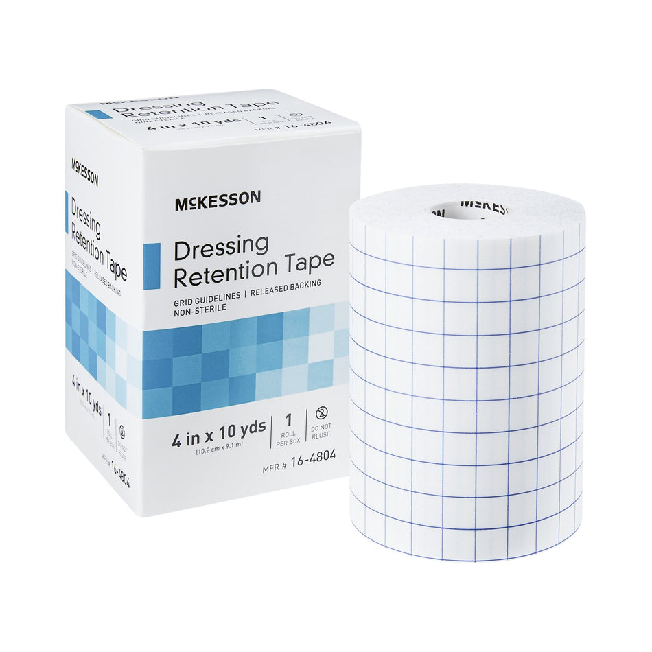 McKesson Nonwoven Fabric / Printed Release Paper Dressing Retention Tape, 4 Inch x 10 Yard, White-Water Resistant Dressing Retention Tape with Liner McKesson White 4 Inch X 10 Yard Nonwoven / Printed Release Paper NonSterile