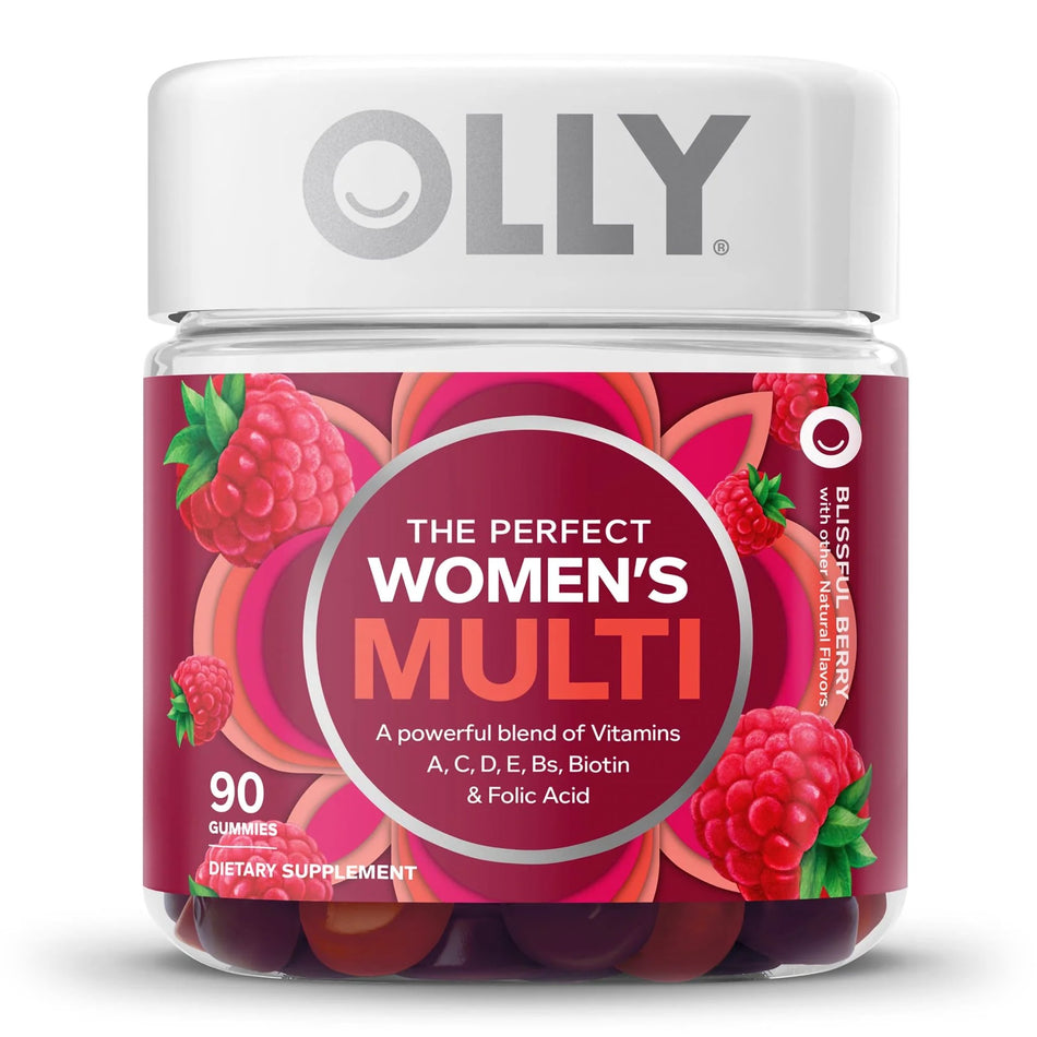 Olly The Perfect Women's Multi Gummies, Blissful Berry-Multivitamin Supplement OLLY Women's Multi MultiVitamins With Folic Acid Assorted Strengths - 240 mcg Gummy 90 per Bottle Blissful Berry Flavor