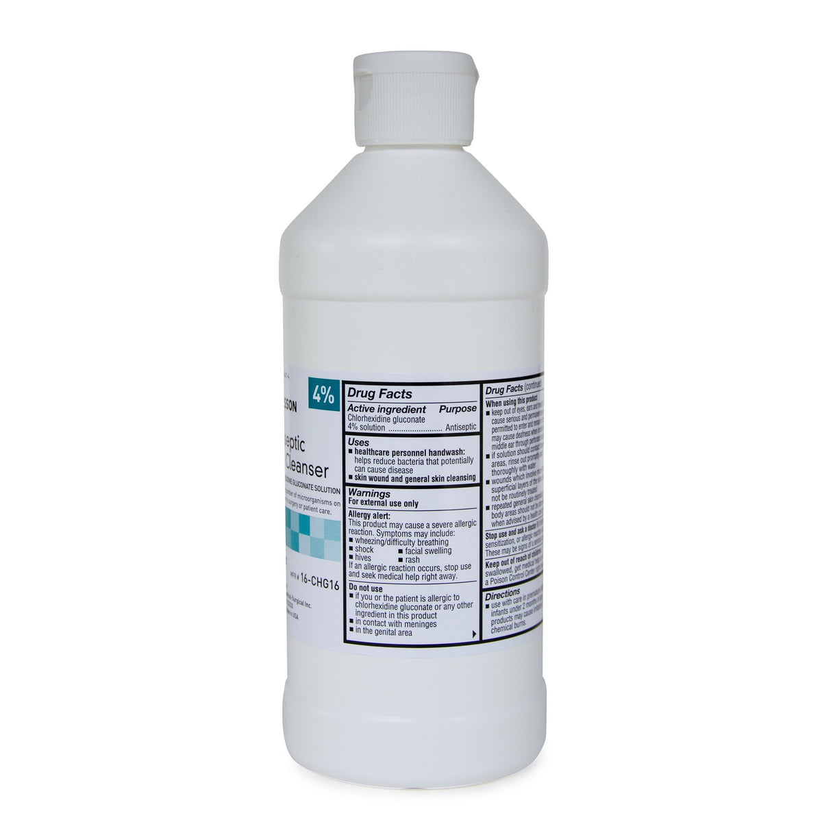 McKesson Antiseptic Skin Cleanser, 16-ounce Flip-Top Bottle-Antiseptic Skin Cleanser McKesson 16 oz. Flip-Top Bottle 4% Strength CHG (Chlorhexidine Gluconate) / Isopropyl Alcohol NonSterile