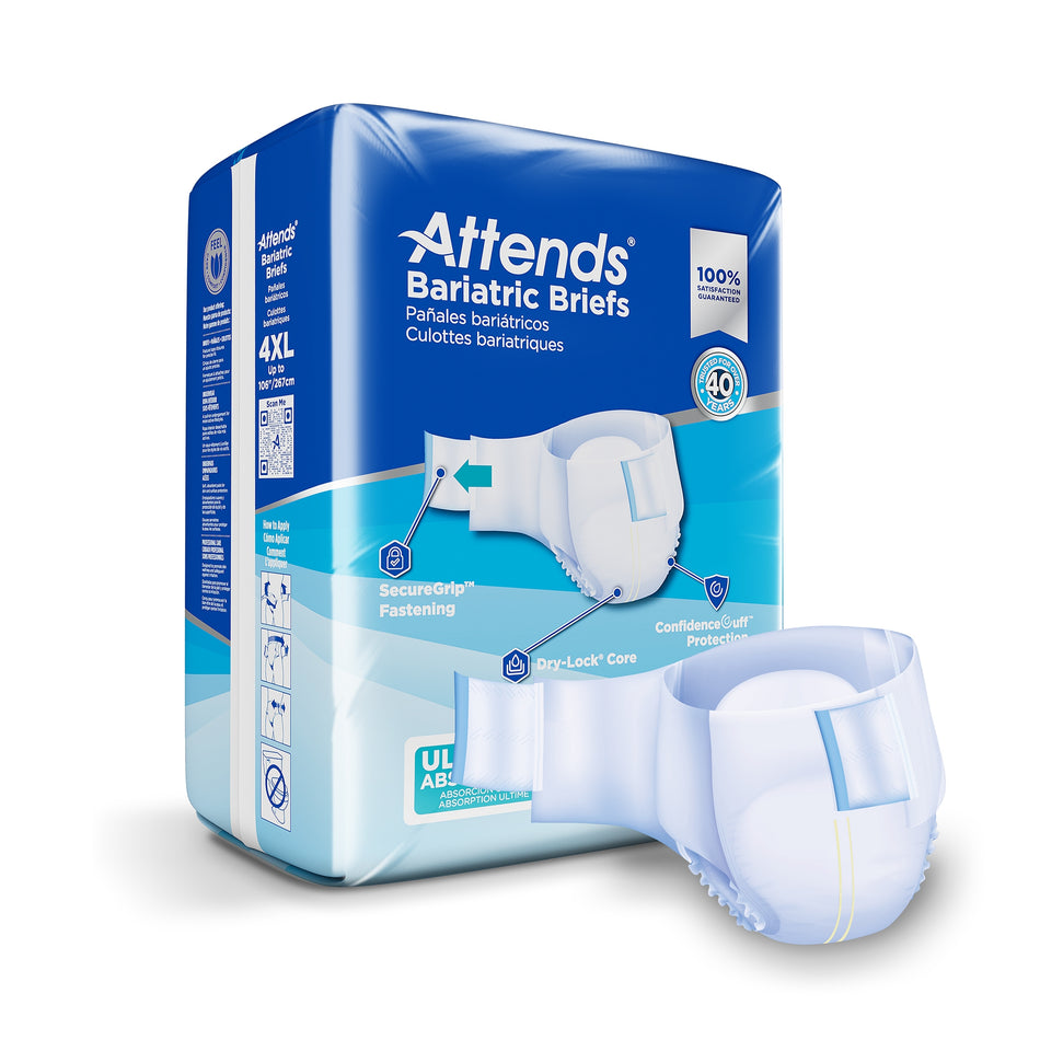 Attends Bariatric Briefs, 4X-Large-Unisex Adult Incontinence Brief Attends Bariatric 4X-Large Disposable Heavy Absorbency