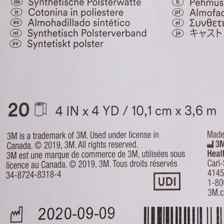 3M White Polyester Undercast Cast Padding, 4 Inch x 4 Yard-Cast Padding Undercast 3M Synthetic 4 Inch X 4 Yard Polyester NonSterile
