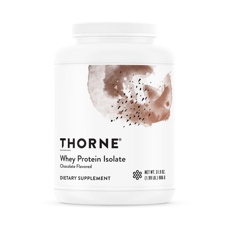 Thorne Whey Protein Isolate Dietary Supplement, Chocolate Flavor-Oral Supplement THORNE Whey Protein Isolate Chocolate Flavor Powder 31.9 oz. Canister