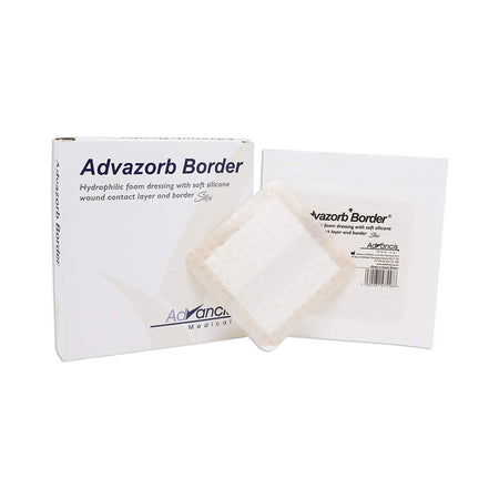 Advazorb Border Silicone Face and Border, 6 x 6 Inch-Foam Dressing Advazorb Border 6 X 6 Inch With Border Waterproof Backing Silicone Face and Border Square Sterile