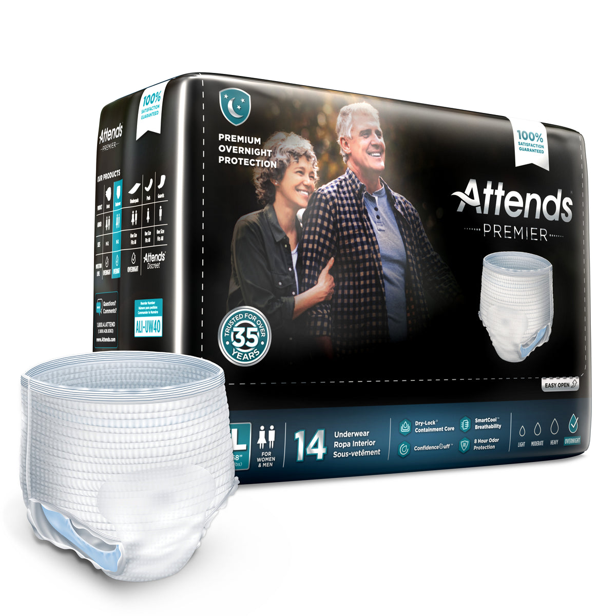Attends Premier Underwear, X-Large-Unisex Adult Absorbent Underwear Attends Premier Pull On with Tear Away Seams X-Large Disposable Heavy Absorbency