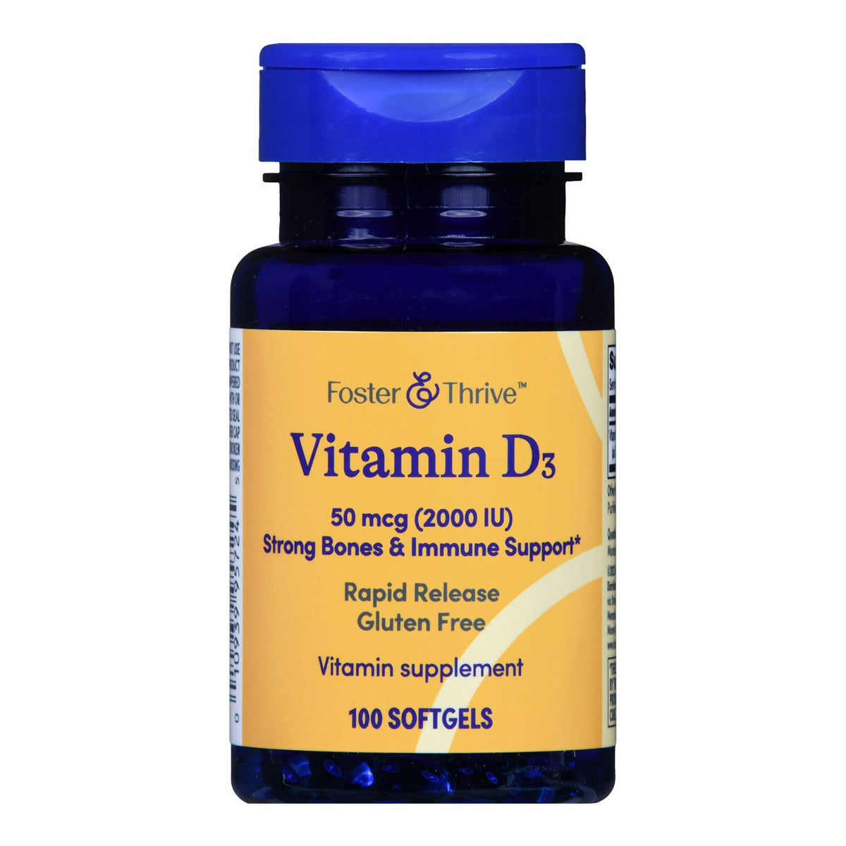 Foster & Thrive Vitamin D-3 50 mcg (2000 IU) Rapid Release Softgels-"Vitamin Supplement Foster & Thrive Vitamin D3 2,000 IU Strength Softgel 100 per Bottle"