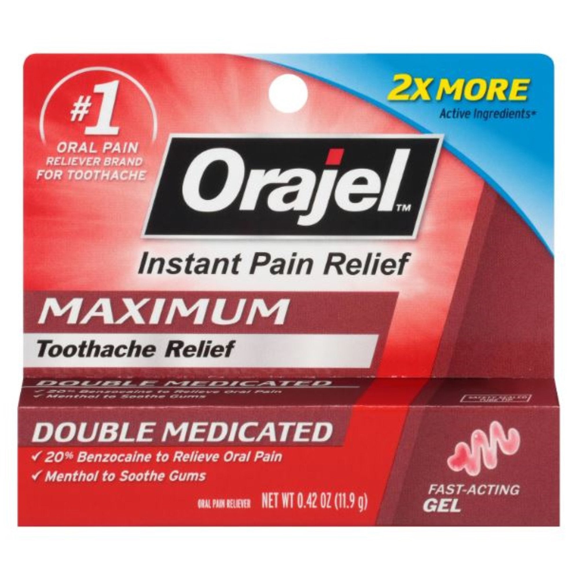 Orajel 3X Medicated for Toothache & Gum Gel Extra Strength-Oral Pain Relief Orajel 20% Strength Benzocaine Oral Gel 0.42 oz.