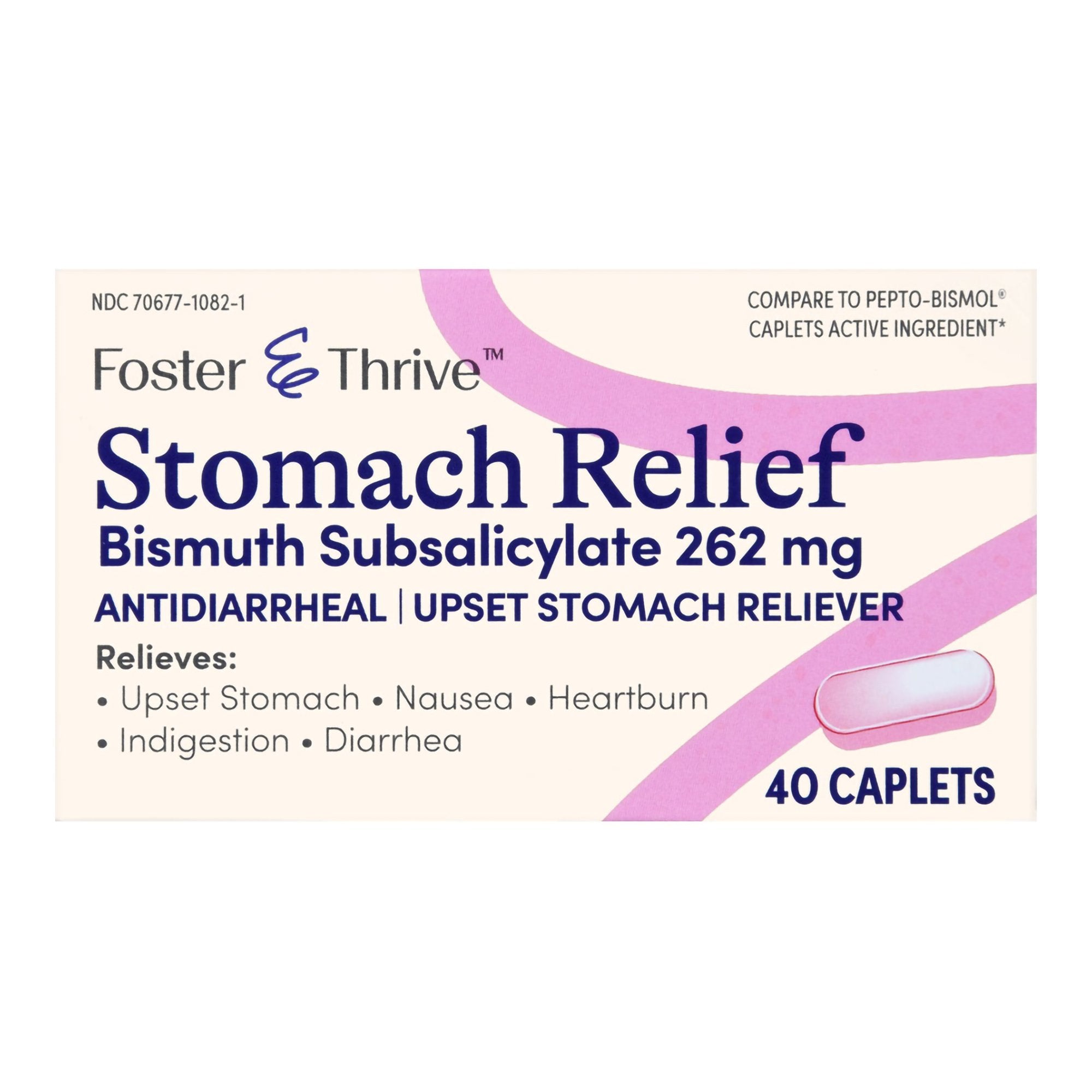 Foster & Thrive Stomach Relief Bismuth Subsalicylate 262 mg Caplets-Anti-Diarrheal Foster & Thrive 262 mg Strength Caplet 40 per Bottle