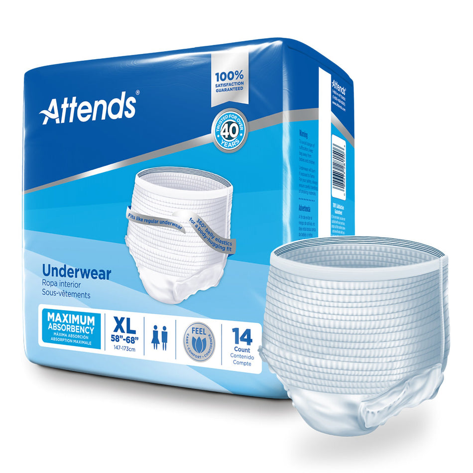 Attends Extra Absorbency Underwear, X-Large-Unisex Adult Absorbent Underwear Attends Pull On with Tear Away Seams X-Large Disposable Heavy Absorbency