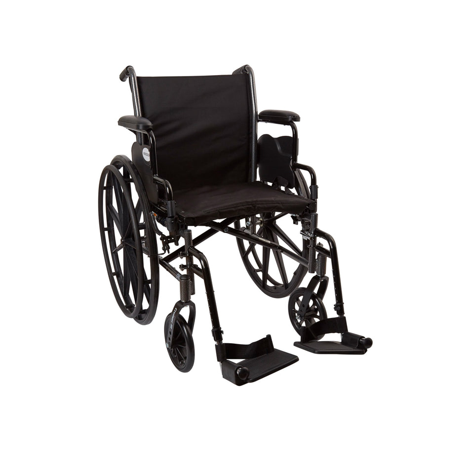 McKesson Lightweight Wheelchair, 18 Inch Seat Width-Lightweight Wheelchair McKesson Dual Axle Desk Length Arm Swing-Away Footrest Black Upholstery 18 Inch Seat Width Adult 300 lbs. Weight Capacity