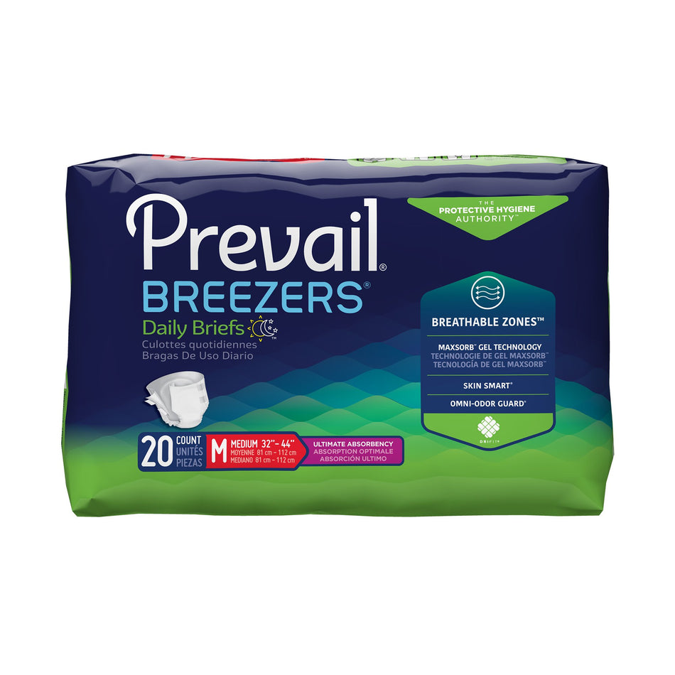 Unisex Adult Incontinence Brief Prevail® Breezers® Medium Disposable Heavy Absorbency