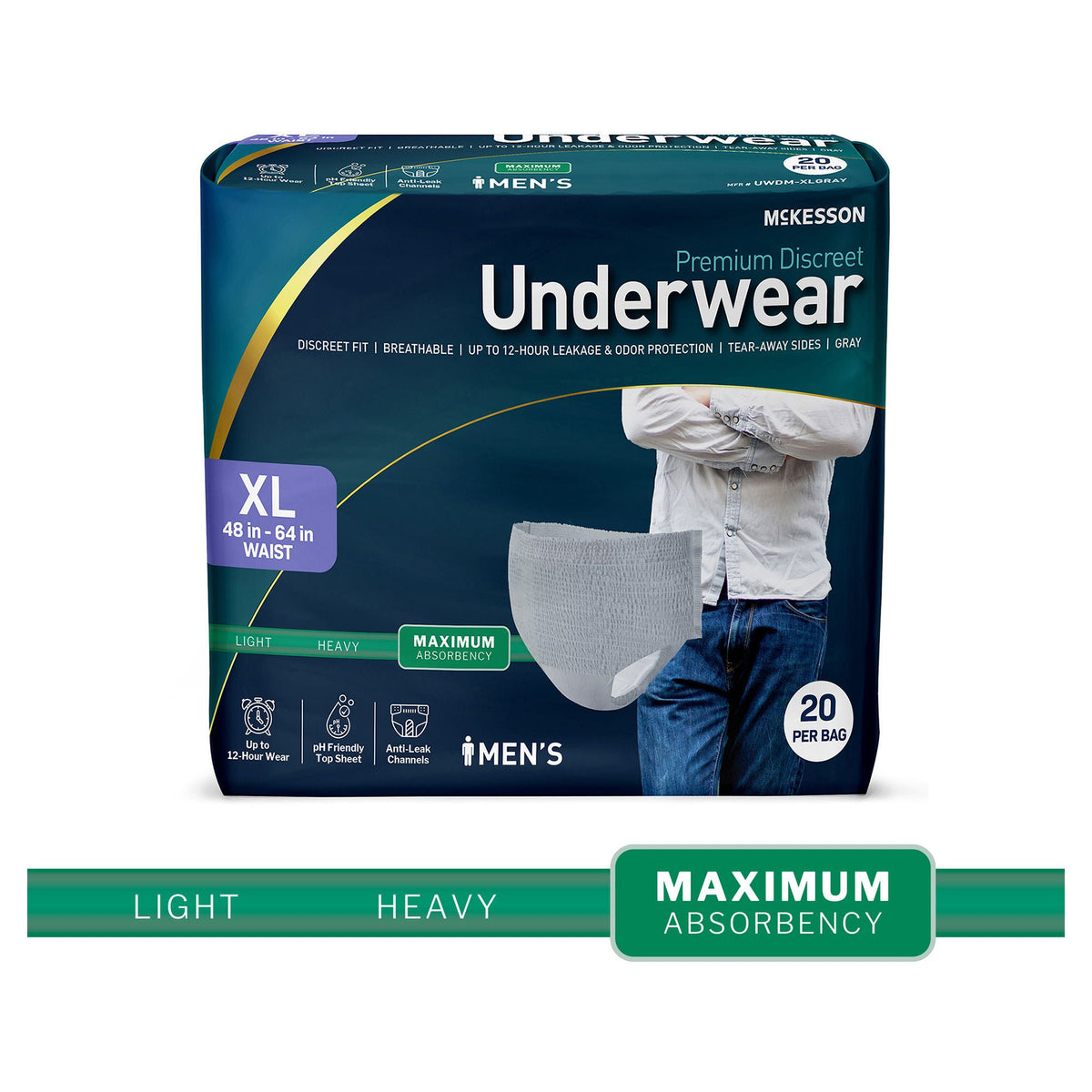 McKesson Premium Discreet Underwear for Men, Maximum Absorbency, Extra Large - Incontinence>Adult Briefs and Protective Un...
