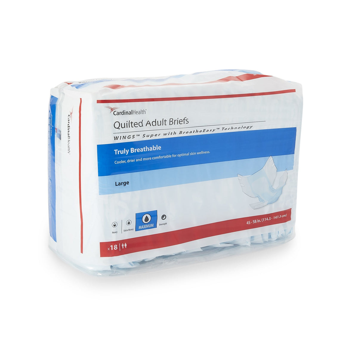 Wings Super Quilted Maximum Absorbency Incontinence Brief, Large-Unisex Adult Incontinence Brief Wings Super Quilted Large Disposable Heavy Absorbency