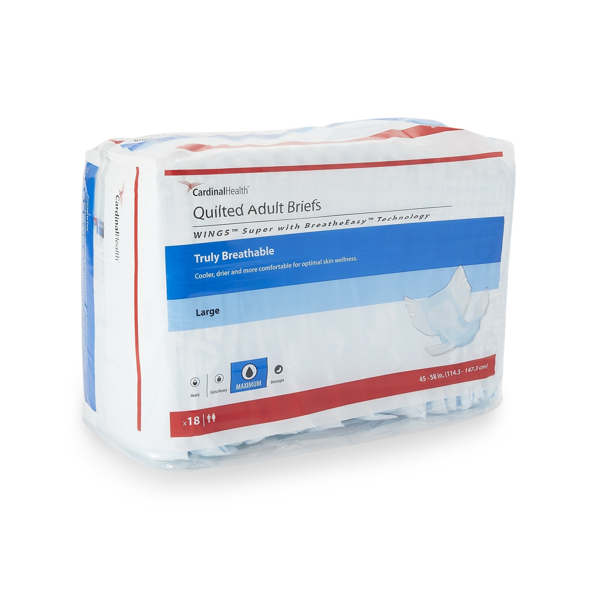 Wings Super Quilted Maximum Absorbency Incontinence Brief, Large-Unisex Adult Incontinence Brief Wings Super Quilted Large Disposable Heavy Absorbency