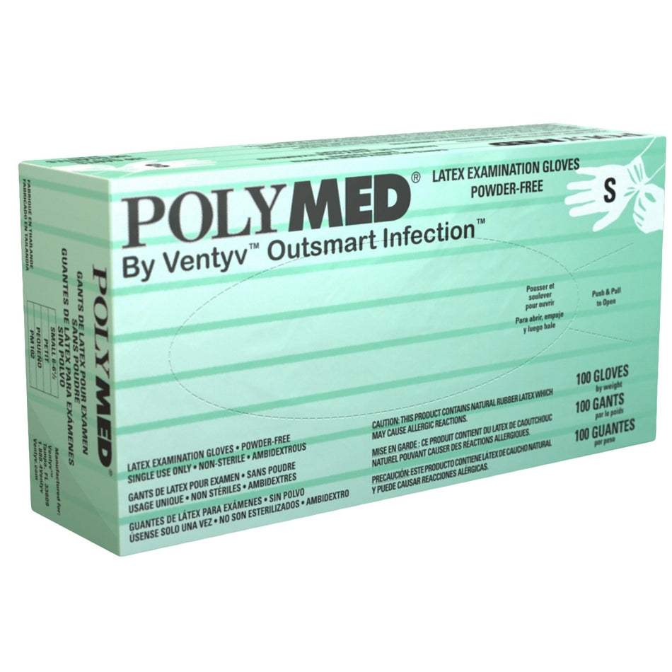 Polymed Latex Exam Glove, Small, Ivory-Exam Glove Polymed Small NonSterile Latex Standard Cuff Length Fully Textured Ivory Not Rated