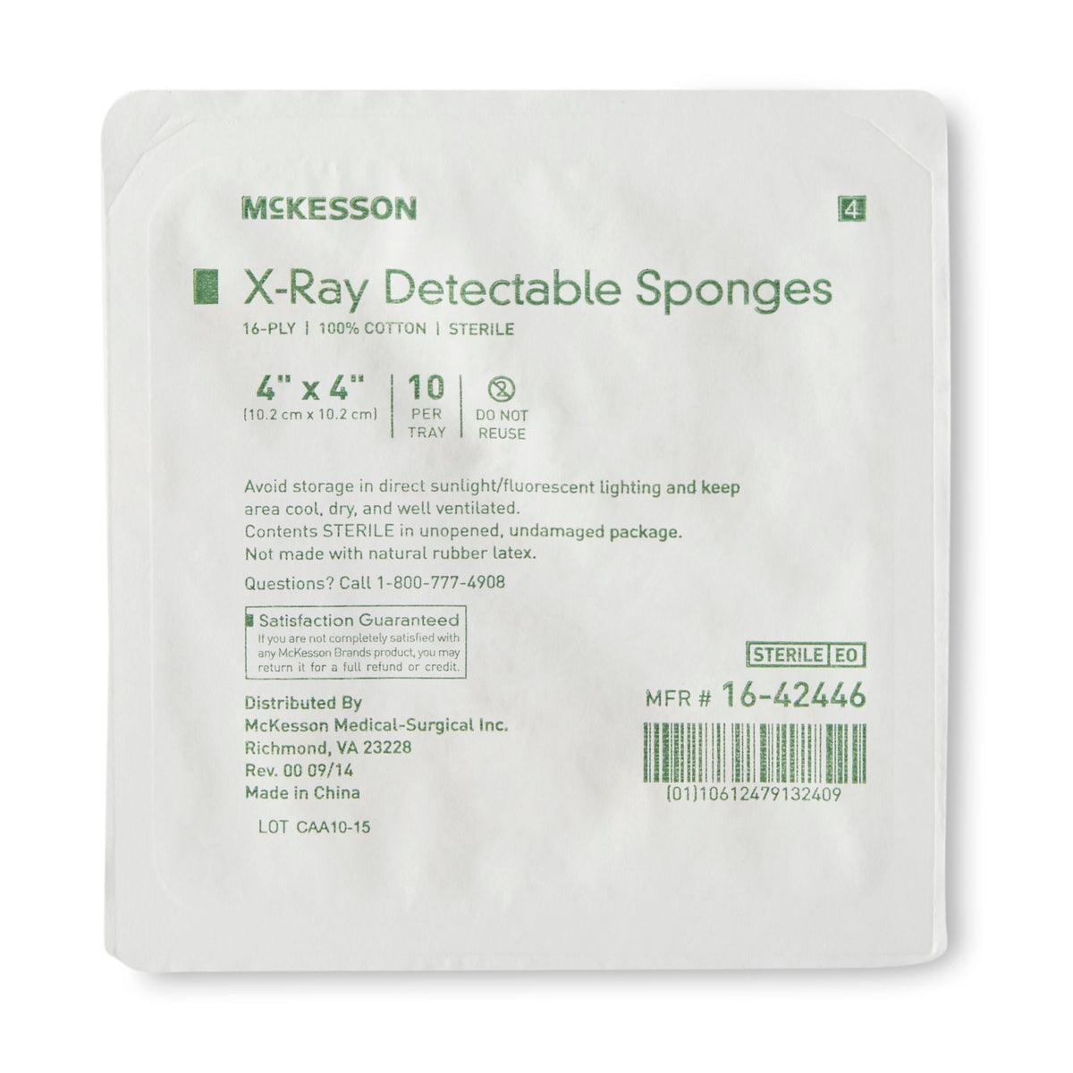 McKesson Sterile X-ray Detectable Gauze Sponge, 4 x 4 Inch, 16-Ply - Wound Care>General Wound Care>General Purpose Dressin...