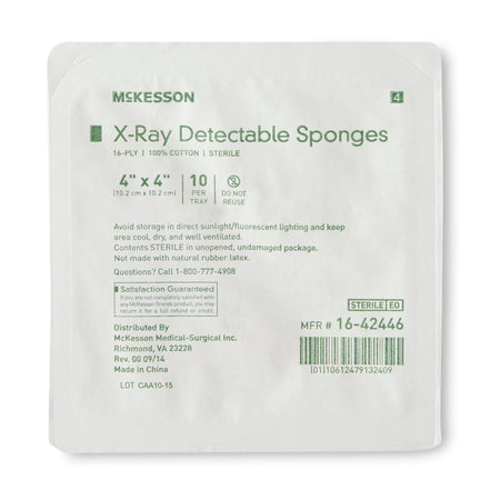 McKesson Sterile X-ray Detectable Gauze Sponge, 4 x 4 Inch, 16-Ply - Wound Care>General Wound Care>General Purpose Dressin...
