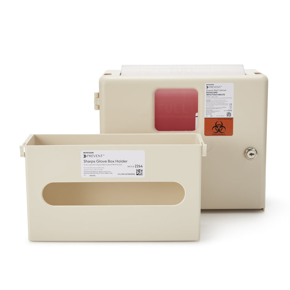 McKesson Prevent Sharps Wall Cabinet with Glove Box, 12 x 4 x 15 Inch-Sharps Container Cabinet / Wall Enclosure with Glove Box McKesson Prevent Polypropylene Wall Mount Locking