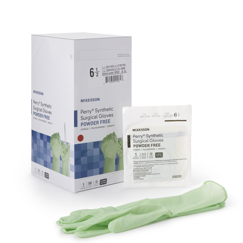 McKesson Perry Performance Plus Polyisoprene Surgical Glove, Size 6.5, Green-Surgical Glove McKesson Perry Performance Plus Size 6.5 Sterile Polyisoprene Standard Cuff Length Smooth Green Chemo Tested