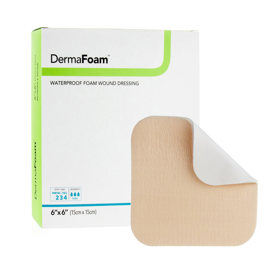 DermaFoam� Nonadhesive without Border Foam Dressing, 6 x 6 Inch-Foam Dressing DermaFoam� 6 X 6 Inch Without Border Waterproof Backing Nonadhesive Square Sterile