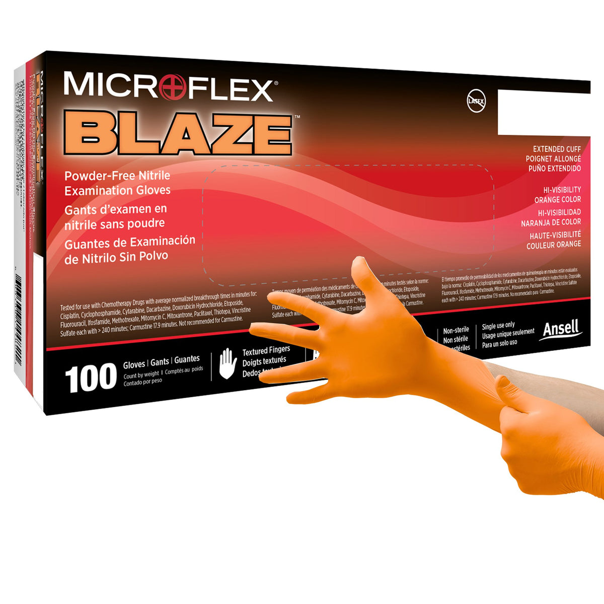 Microflex Blaze Nitrile Exam Glove, Extra Large, Orange-Exam Glove MICROFLEX Blaze X-Large NonSterile Nitrile Standard Cuff Length Textured Fingertips Orange Not Rated
