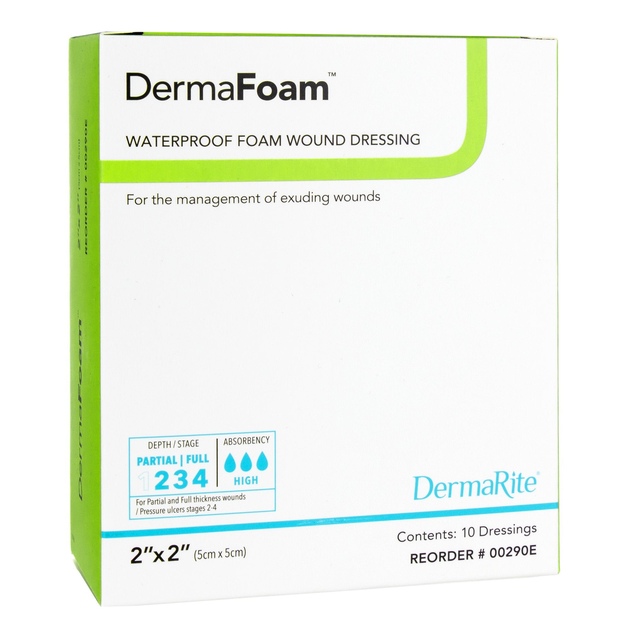 DermaFoam Nonadhesive without Border Foam Dressing, 2 x 2 Inch-Foam Dressing DermaFoam 2 X 2 Inch Without Border Waterproof Backing Nonadhesive Square Sterile