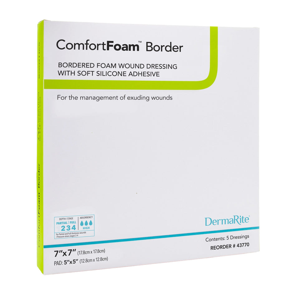 ComfortFoam� Border Silicone Adhesive with Border Silicone Foam Dressing, 7 x 7 Inch-Foam Dressing ComfortFoam� Border 7 X 7 Inch With Border Waterproof Backing Silicone Adhesive Square Sterile